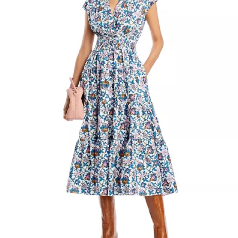 10 Crosby Derek Lam Blue Pleated Sundress with Flutter Sleeves
